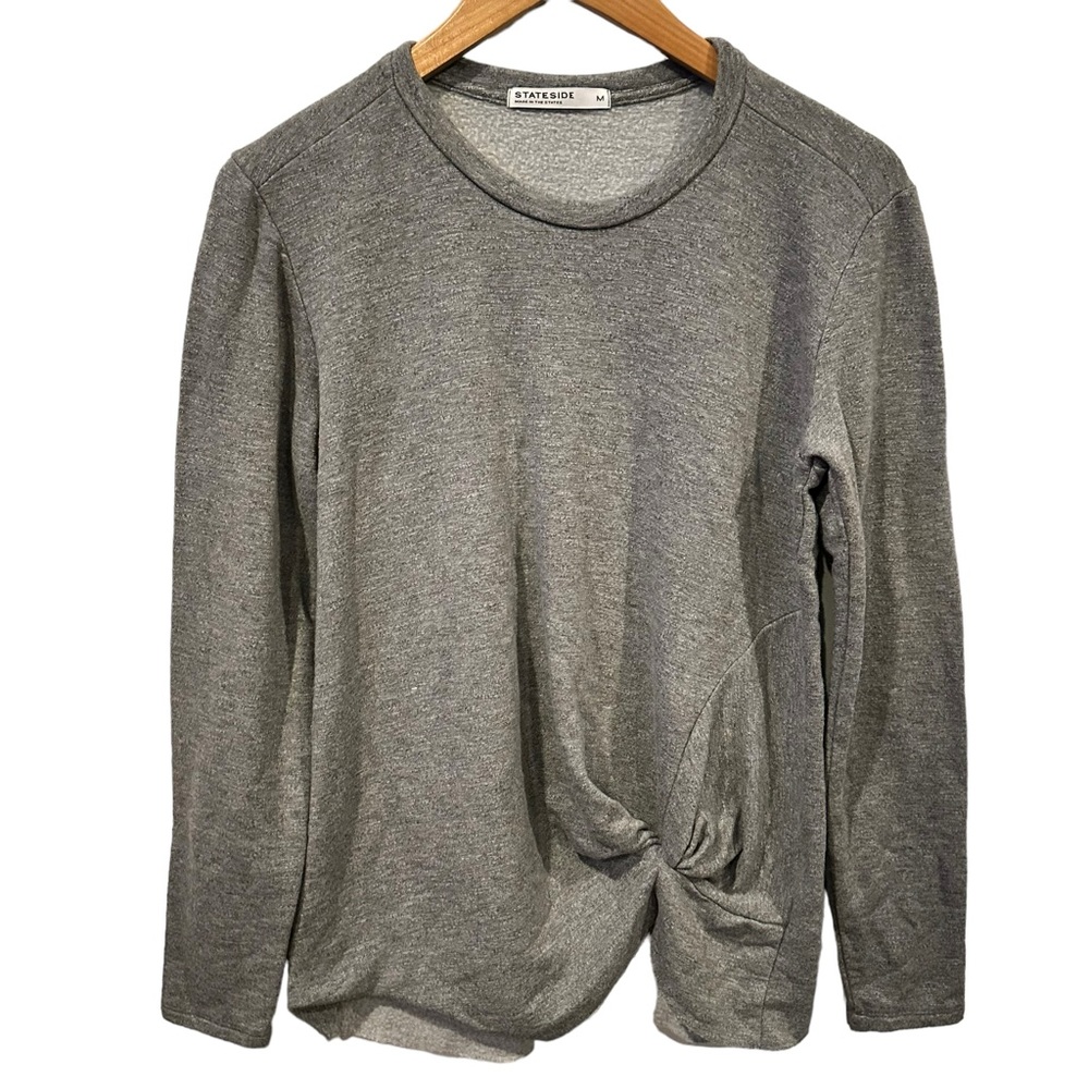 Stateside Women's Crewneck Long Sleeve Gray Top With Side Twist‎ Size medium M